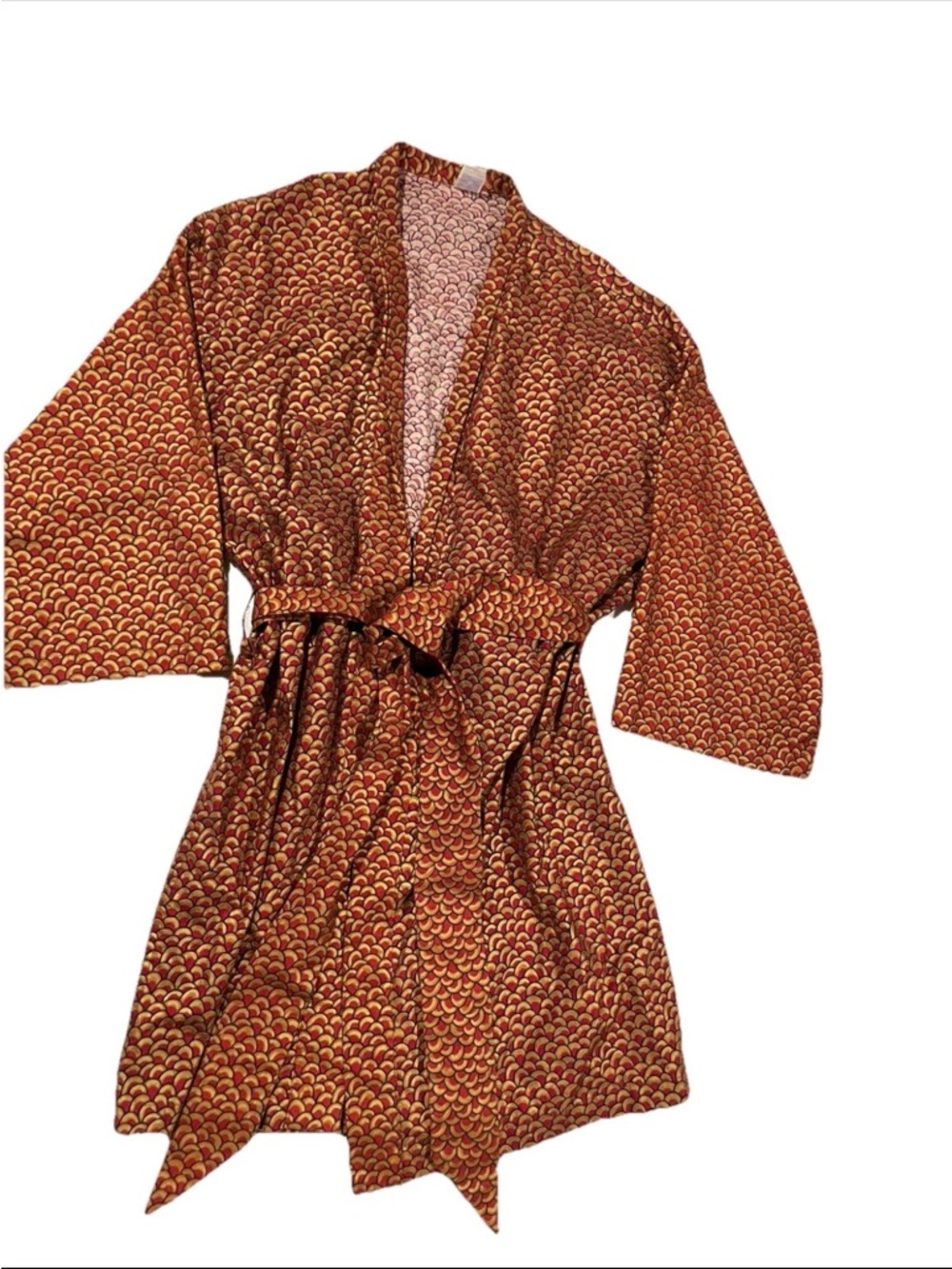 Viaggio Vintage Seigaiha Wave Print Wrap Dress - Red & Gold - Medium